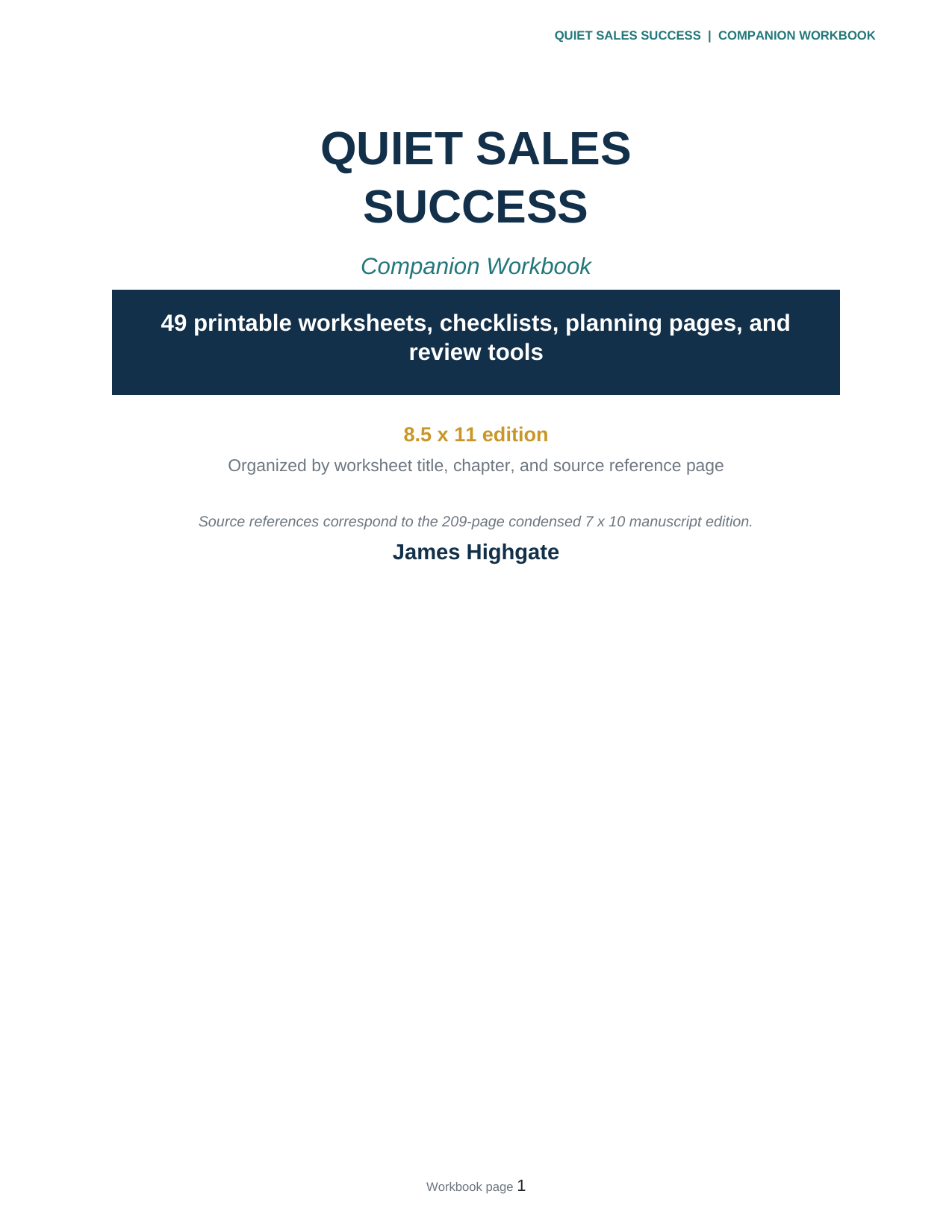 Quiet Sales Success Companion Workbook cover